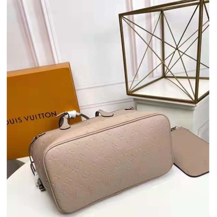 Louis Vuitton LV Women Neverfull MM Tote Beige Embossed Cowhide Leather