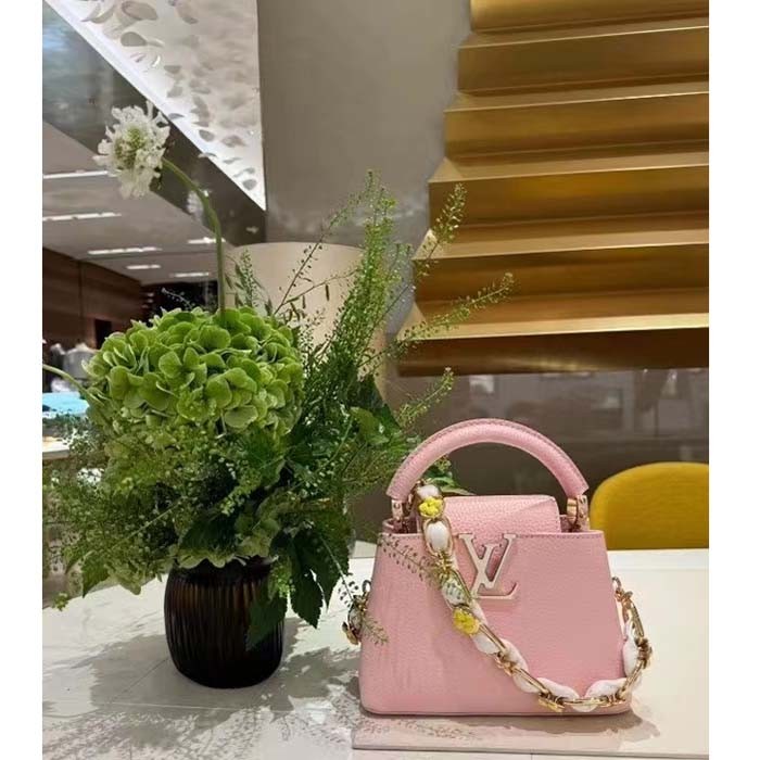 Louis Vuitton LV Women Capucines Mini Handbag Jasmine Pink Taurillon Leather