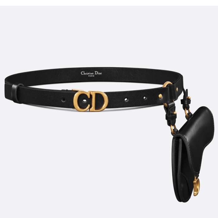Dior CD Unisex Saddle Removable Pouch Belt Black Ultrasmooth Calfskin Goatskin