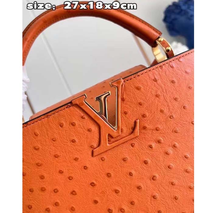 Louis Vuitton LV Women Capucines BB Orange Menthe Mint Ostrich Leather Monogram Flower
