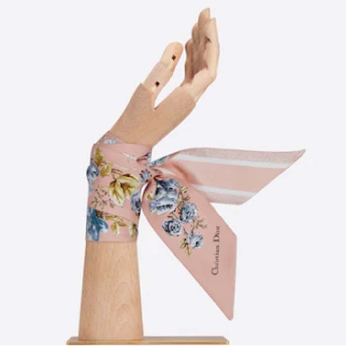 Dior Women CD Granville Mitzah Scarf Rose Des Vents Blue Silk Twill