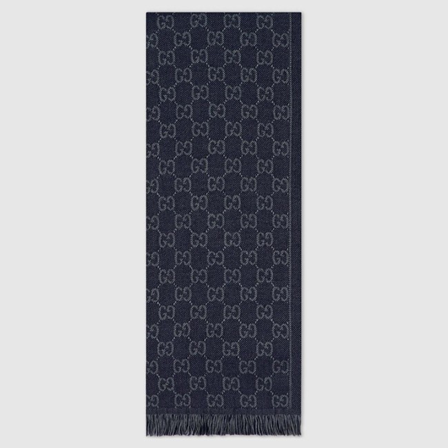Gucci Men GG Jacquard Pattern Knit Scarf with Fringe