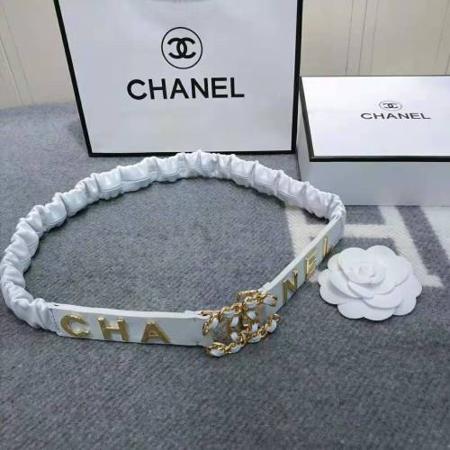 Chanel Women Goatskin & Gold-Tone Metal Belt-White