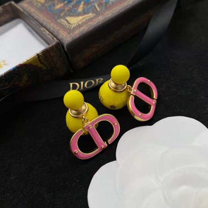 Dior Women Tribales Earring Gold-Finish Metal with Fluorescent Yellow Lacquer
