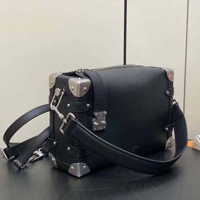 Louis Vuitton LV Women Side Trunk MM Handbag Black Grained Calf Leather M25160