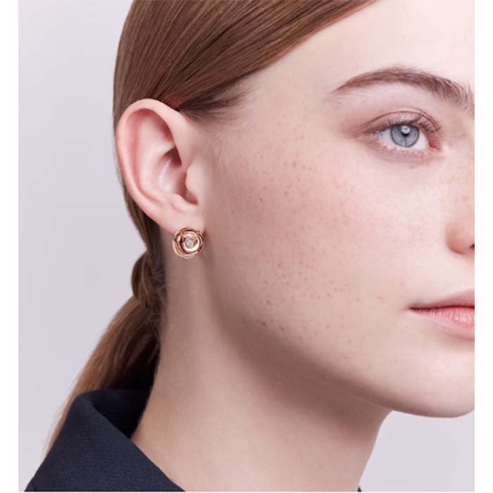 Dior Women CD Large Rose Dior Couture Earrings Pink Gold Diamonds 0.14 ct