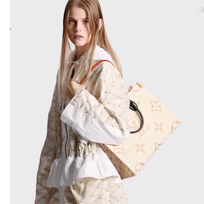 Louis Vuitton Unisex OnTheGo MM Tote Monogram Dune Coated Canvas Cowhide Leather M46912