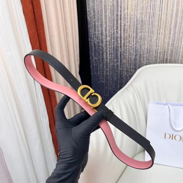 Dior CD Unisex 30 Montaigne Reversible Belt Black Ethereal Pink Smooth Calfskin 20 MM Width