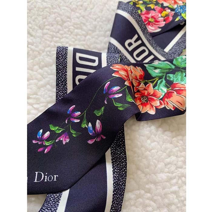 Dior Women CD D-Floral Mitzah Scarf Blue Multicolor Silk Twill