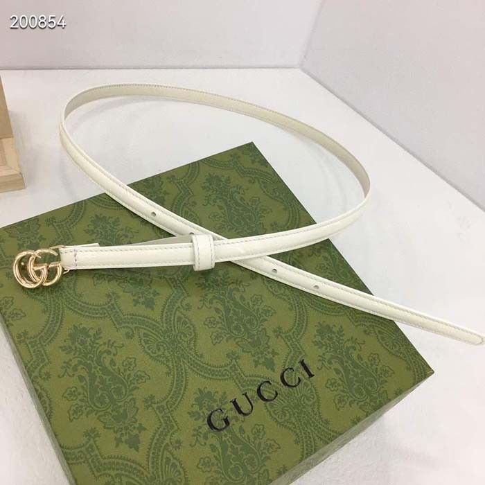 Gucci Unisex GG Thin Patent Double G Belt White Leather 1.3 CM Width