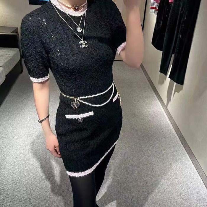 Chanel Women CC Chain Belt Metal Glass Pearls Gold Blue Pearly White