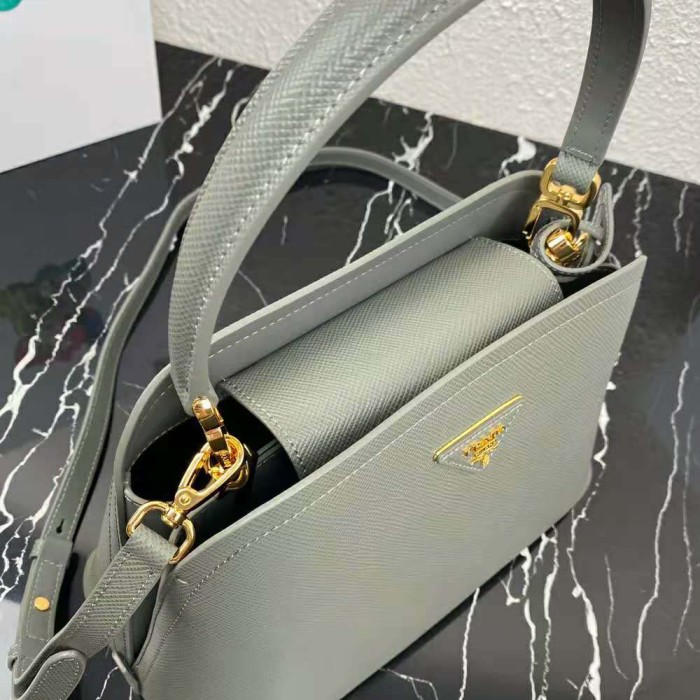 Prada Women Medium Saffiano Leather Prada Matinee Bag-Grey