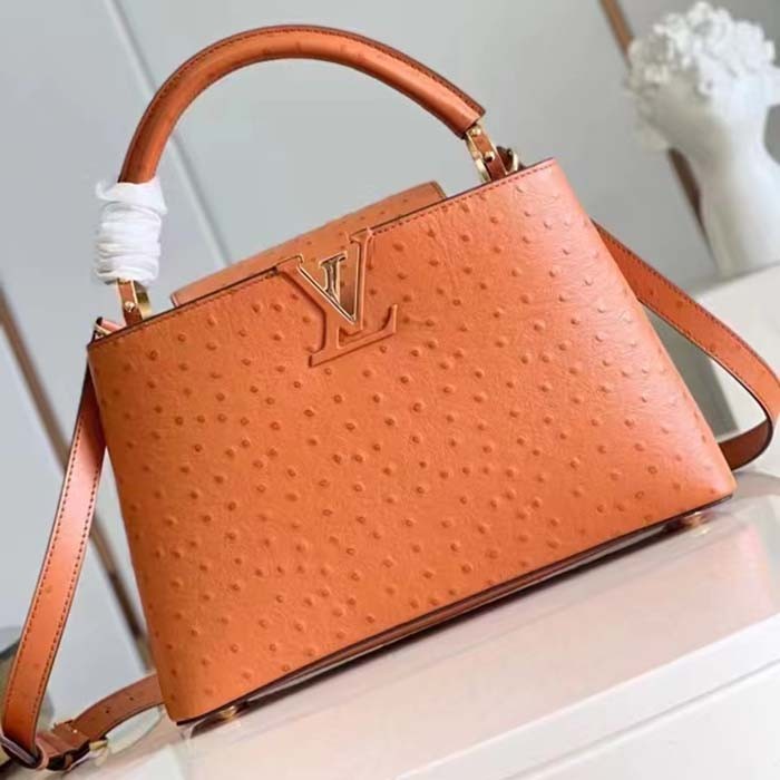 Louis Vuitton LV Women Capucines BB Orange Menthe Mint Ostrich Leather Monogram Flower