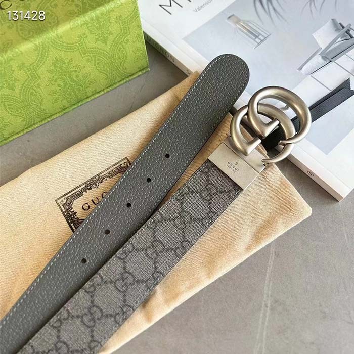 Gucci GG Unisex Marmont Reversible Belt Grey Black Supreme Canvas 3.8 CM Width
