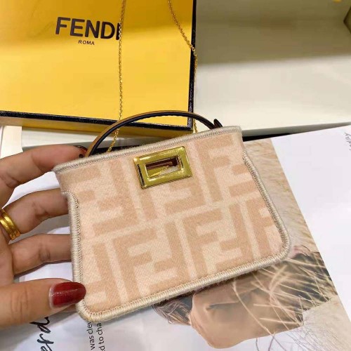 Fendi Women Nano Peekaboo Charm Beige Wool Charm-Pink