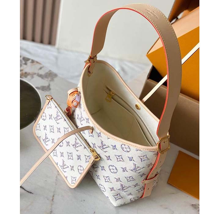 Louis Vuitton LV Women CarryAll PM Multicolor Beige Monogram Jacquard Fabric M24707
