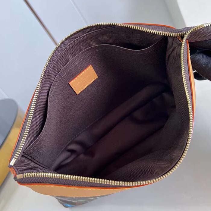 Louis Vuitton Unisex Pochette Voyage Souple Chocolate Monogram Craggy Coated Canvas M83568