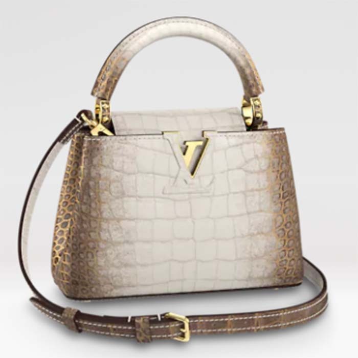 Louis Vuitton LV Women Capucines Mini Handbag Beige Brown Brilliant Crocodilien Leather