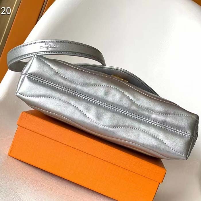 Louis Vuitton LV Women New Wave Chain Bag MM Metallic Gray Quilted Cowhide Leather