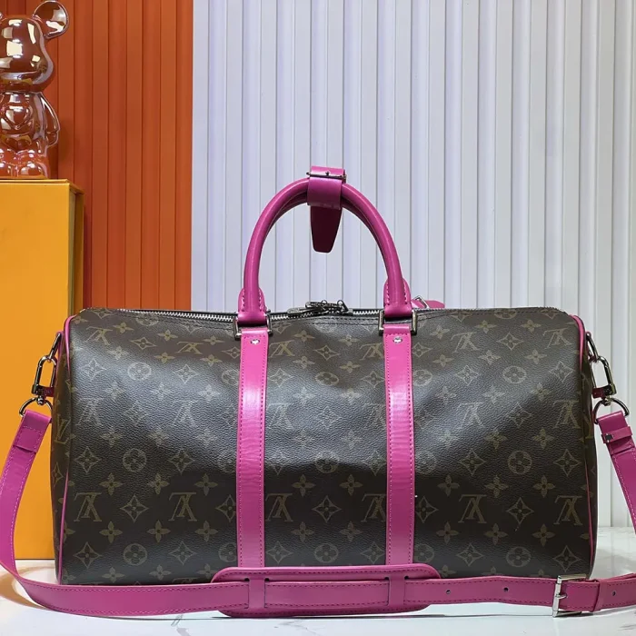 Louis Vuitton LV Women Keepall Bandoulière 45 in Cowhide-leather Trim-Pink
