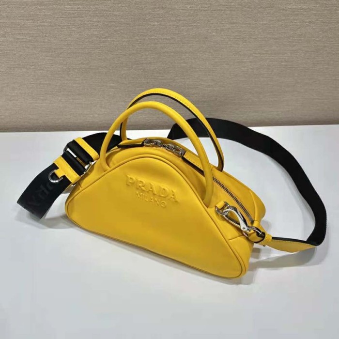 Prada Women Leather Prada Triangle Bag-Yellow