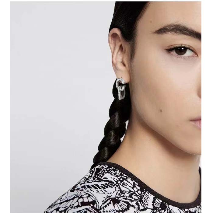 Dior Women CD Lock Earrings Silver-Finish Metal Silver-Tone Crystals