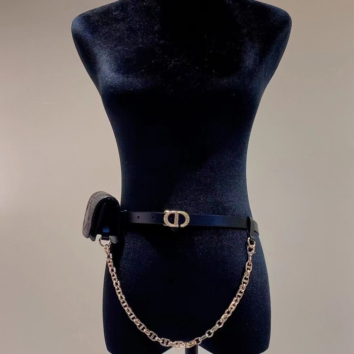 Dior Unisex CD Dior Caro Belt Removable Pouch Black Smooth Calfskin Cannage 15 MM