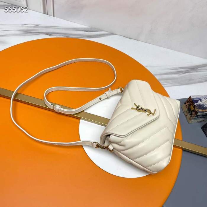 Saint Laurent YSL Women Toy Loulou Quilted Leather White Calfskin Leather Brass