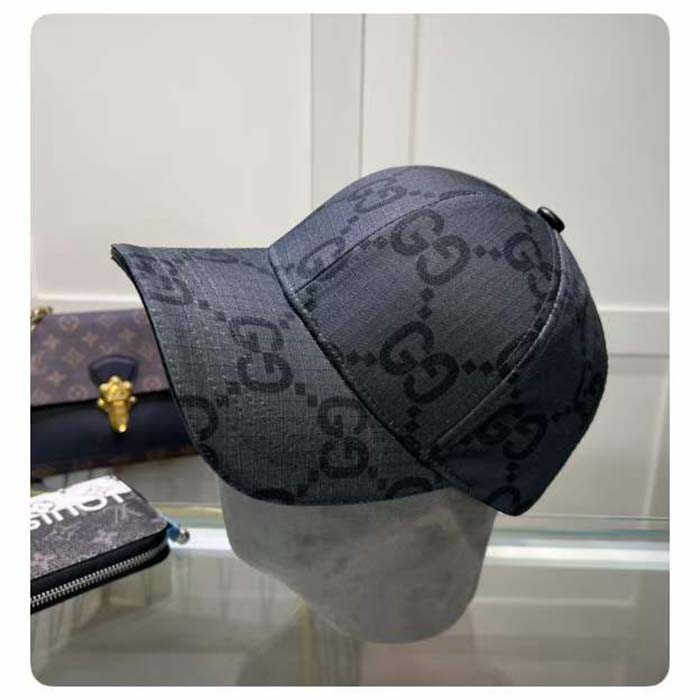 Gucci Unisex GG Ripstop Baseball Hat Dark Grey Black Cotton