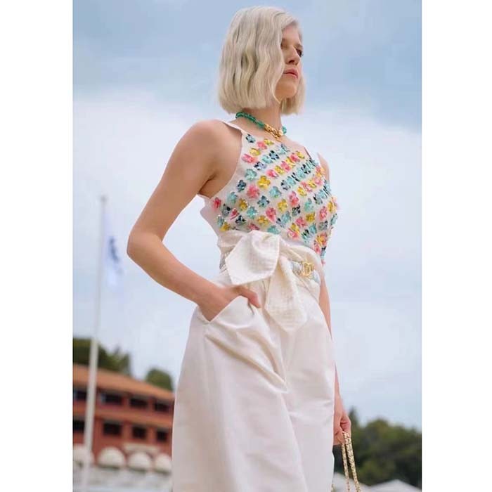 Chanel CC Women Belt Lambskin Gold-Tone Metal Strass Silver