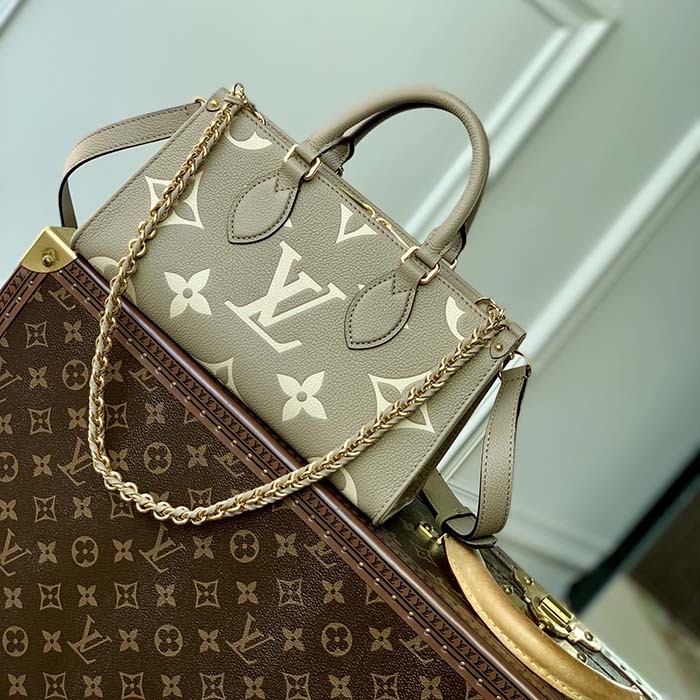Louis Vuitton LV Women OnTheGo East West Dove Cream Embossed Grained Cowhide Leather