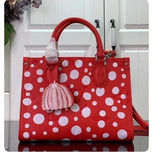 Louis Vuitton LV Women LV x YK OnTheGo PM​ Red White Embossed Grained Monogram Empreinte Cowhide