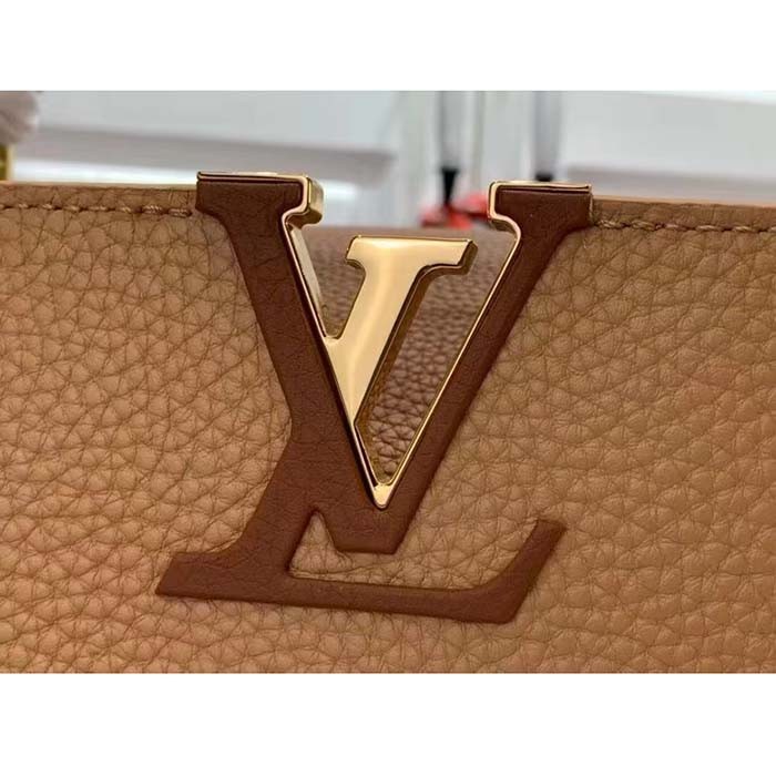 Louis Vuitton LV Women Capucines MM Handbag Arizona Brown Cognac Taurillon Leather