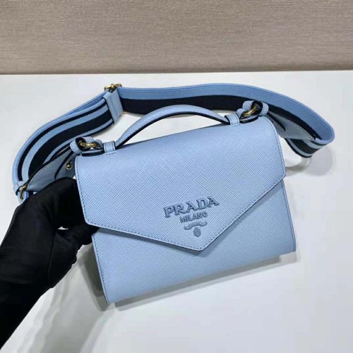 Prada Women Monochrome Saffiano and Leather Bag-Blue