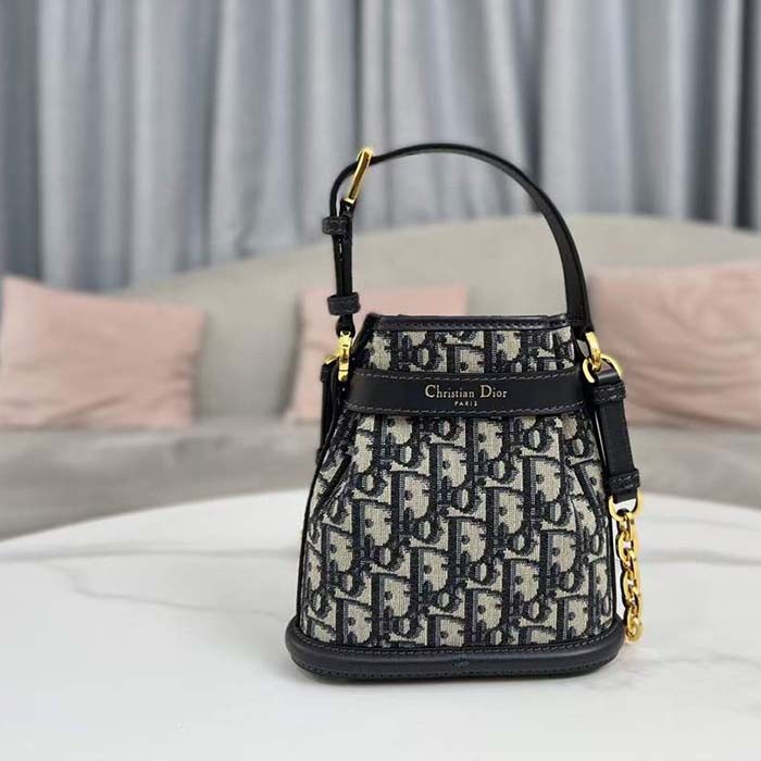 Dior Women CD Small C'est Dior Bag Blue Dior Oblique Jacquard