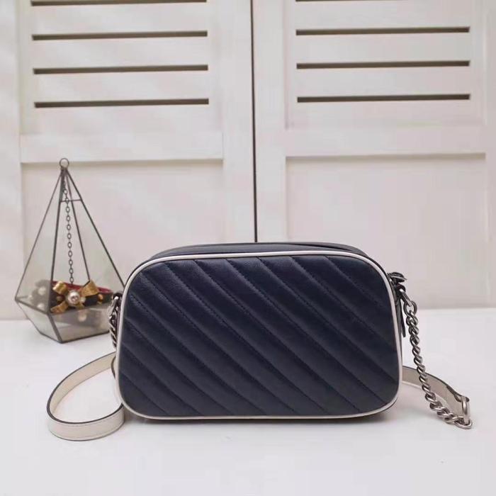 Gucci GG Women GG Marmont Matelassé Shoulder Bag in Blue Diagonal Matelassé Leather