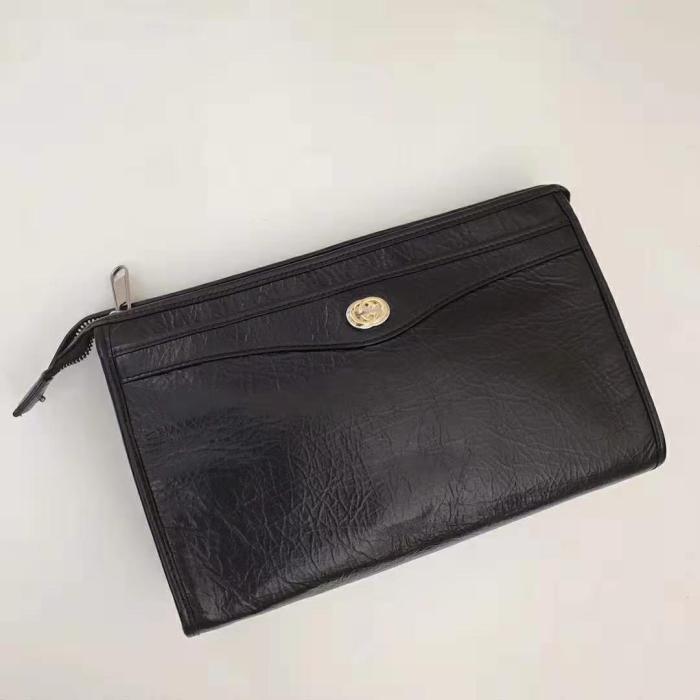 Gucci GG Men Pouch with Interlocking G in Black Soft Leather