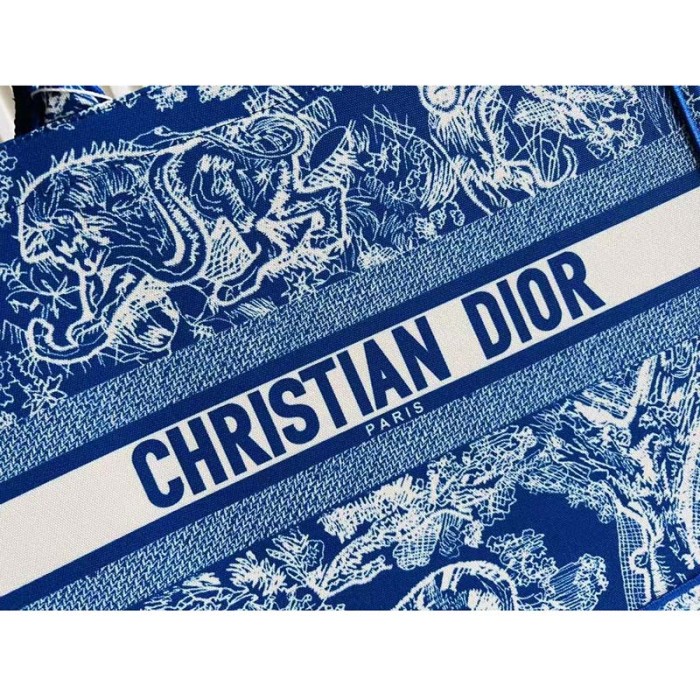 Dior Unisex CD Large Book Tote Fluorescent Blue Toile De Jouy Transparent Canvas