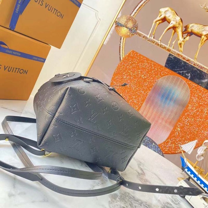 Louis Vuitton LV Unisex Montsouris Backpack Black Black Embossed Cowhide Leather