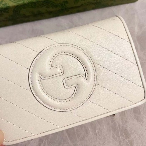 Gucci Unisex GG Gucci Blondie Wallet White Leather Round Interlocking G Taffeta Lining Style ‎760336 AACP7 9022