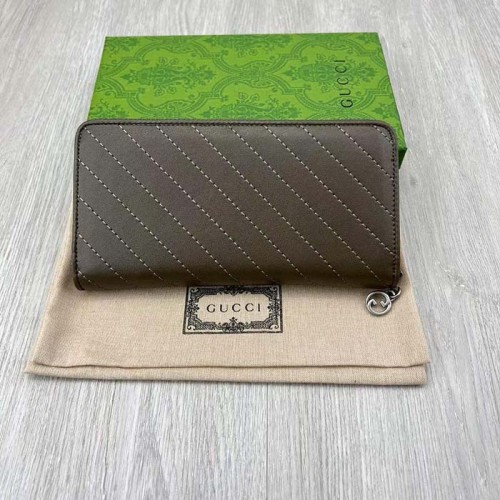 Gucci Unisex GG Blondie Zip Around Wallet Brown Leather Round Interlocking G