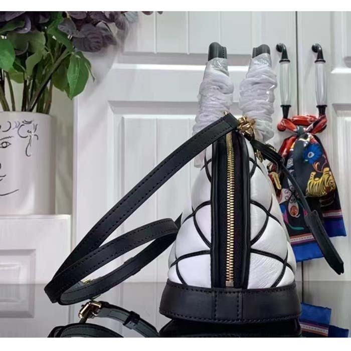 Louis Vuitton LV Women Alma BB Handbag White Black Lamb Cowhide Leather