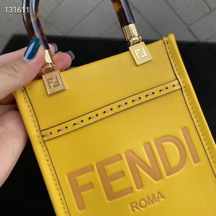 Fendi Women Mini Sunshine Shopper Yellow Leather Mini Bag