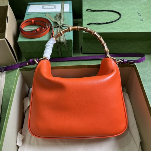 Gucci Women Diana Small Shoulder Bag Orange Leather Double G
