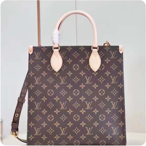 Louis Vuitton LV Unisex Sac Plat PM Monogram Coated Canvas Natural Cowhide Leather Textile Lining