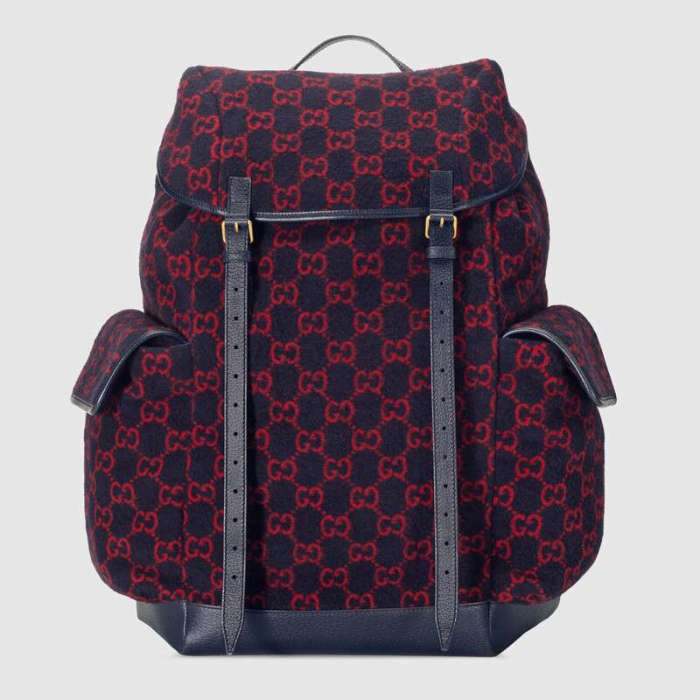 Gucci GG Unisex Large GG Wool Backpack in Wool and Leather