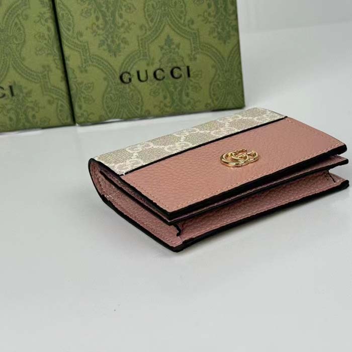 Gucci Unisex GG Marmont Card Case Wallet Double G Pink White GG Supreme Canvas Pink Leather Style ‎658610 AACFE 5945