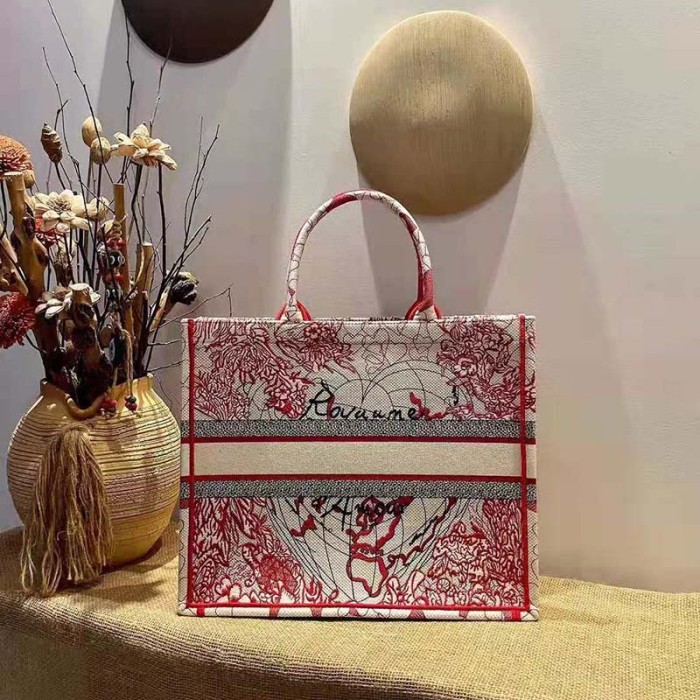 Dior Women Small Dioramour Dior Book Tote Red White D-Royaume D'Amour Embroidery
