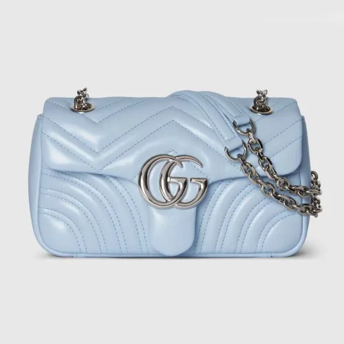 Gucci Women GG Marmont Small Shoulder Bag-Light Blue