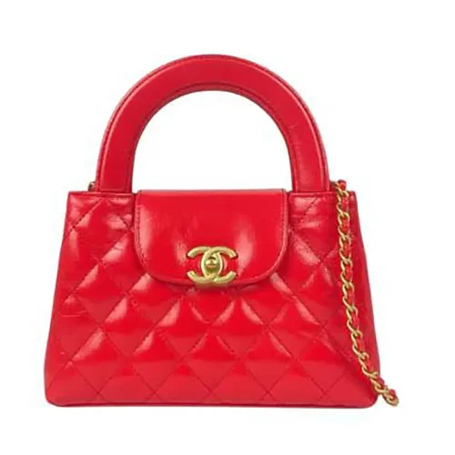 Chanel Women CC Mini Kelly Shopping Bag Shiny Aged Calfskin-Red